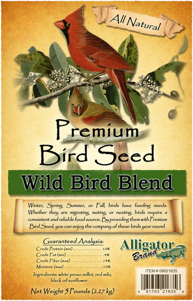 Alligator Premium Wild Bird Seed Blend 5 lb No Corn Natural Year-Round Feed