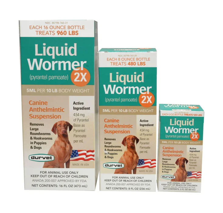 Durvet Liquid Wormer 2x for Puppies and Adult Dogs 8 oz. Hookworms Roundworms Safe