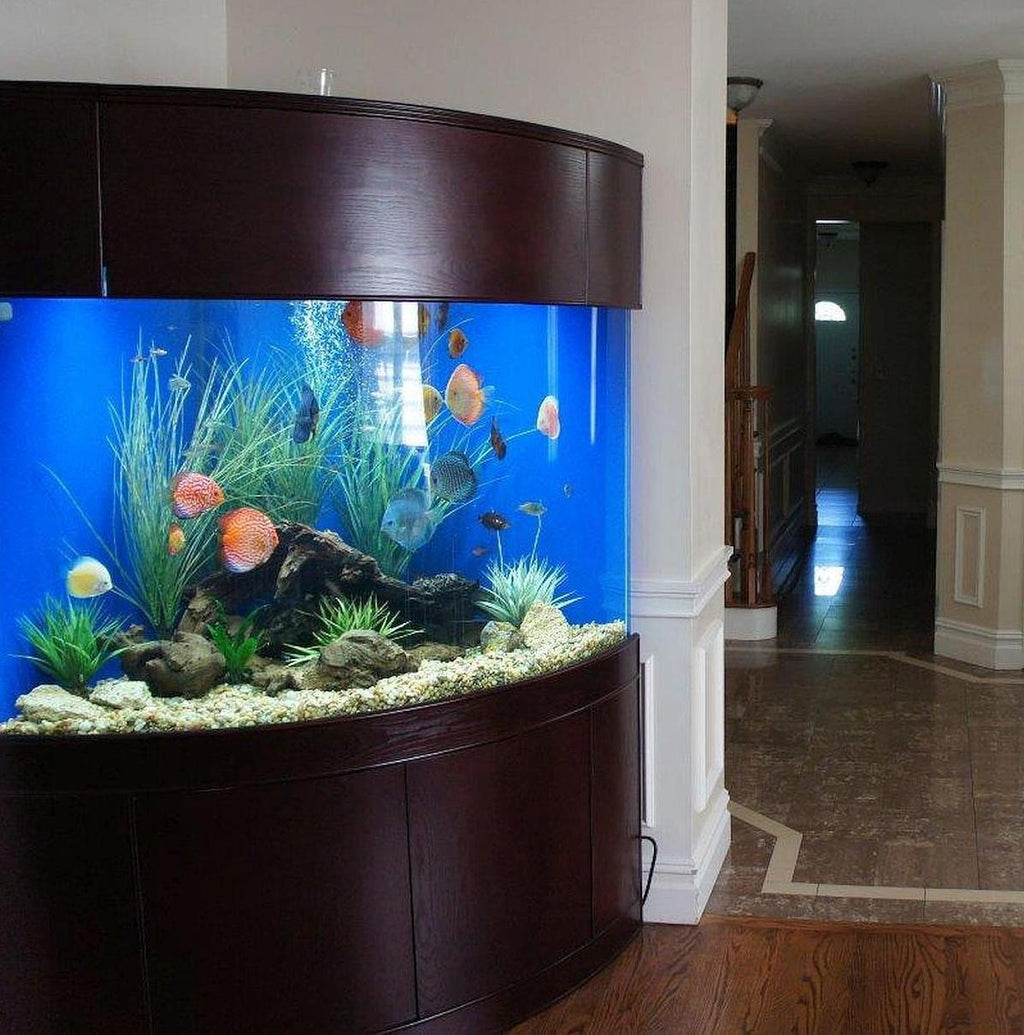 400 Gallon Glass Corner Reef-Ready Aquarium Tank Wood Stand Canopy in Rose Cherry