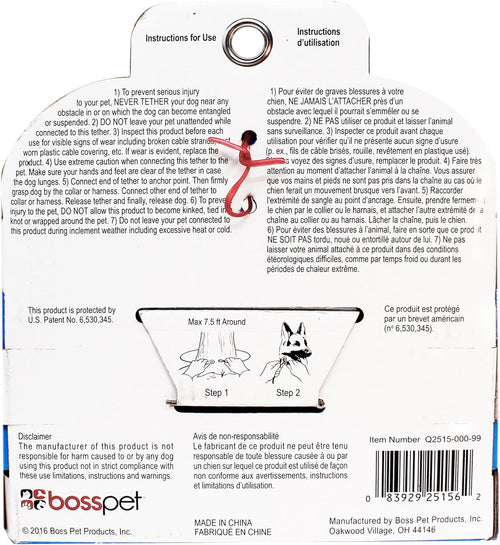 Boss Pet Tie-Out Cable for Large Dogs Up to 60lb 30ft Twin Swivel w/ Spring