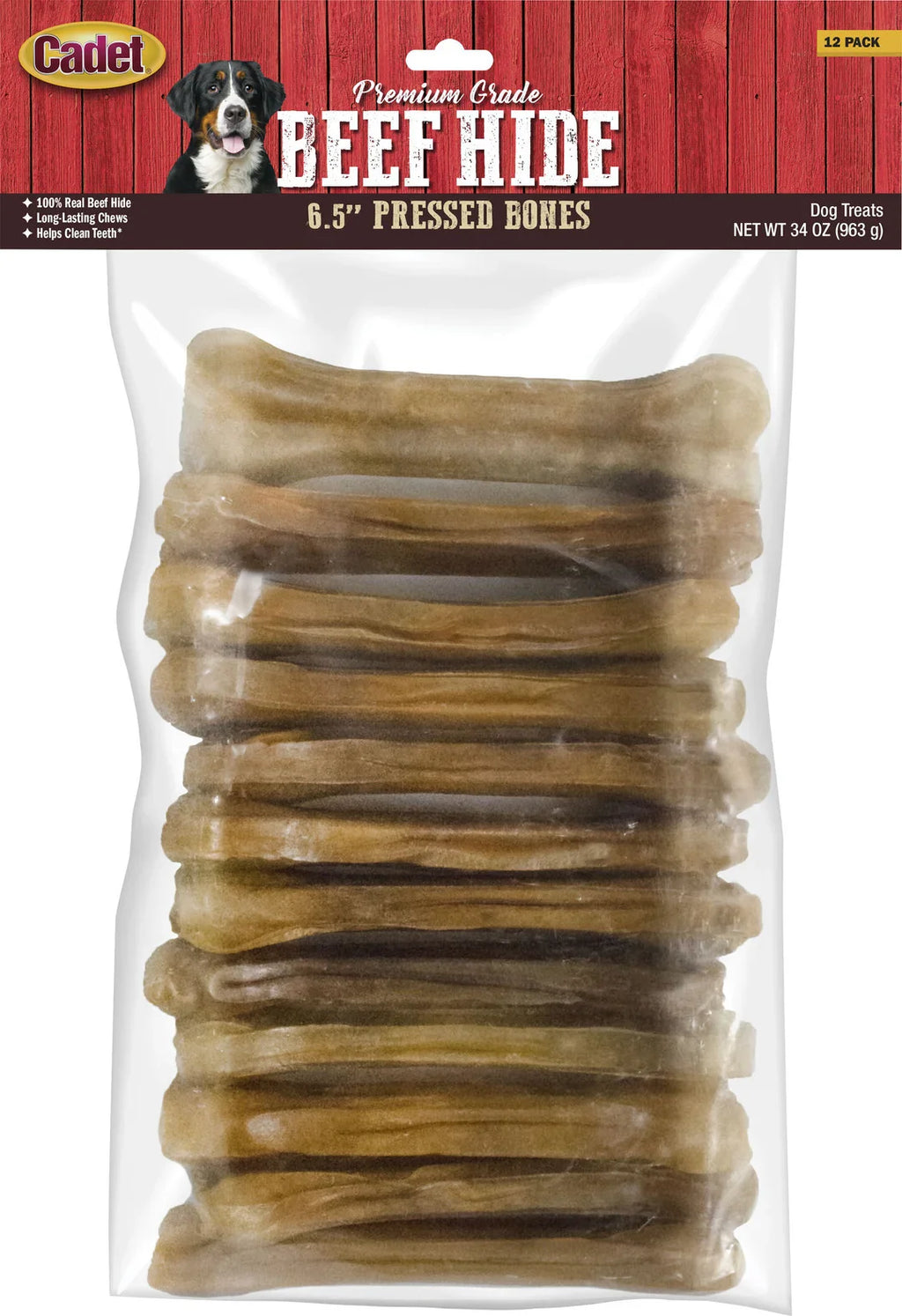 Cadet Pressed Rawhide Bones 6.5" Dog Chews 12 Pack Long Lasting Beef Hide