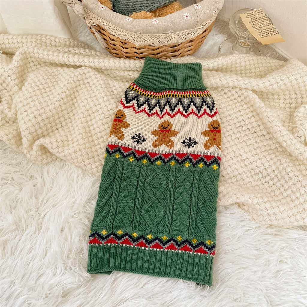 Red And Green Gingerbread Man Reindeer Christmas Pet Sweater