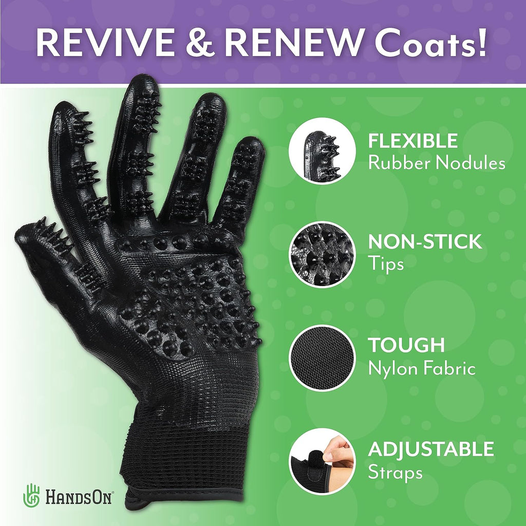 HandsOn Pet Grooming Gloves Gentle Brush for Cats Dogs Horses Black Small Size