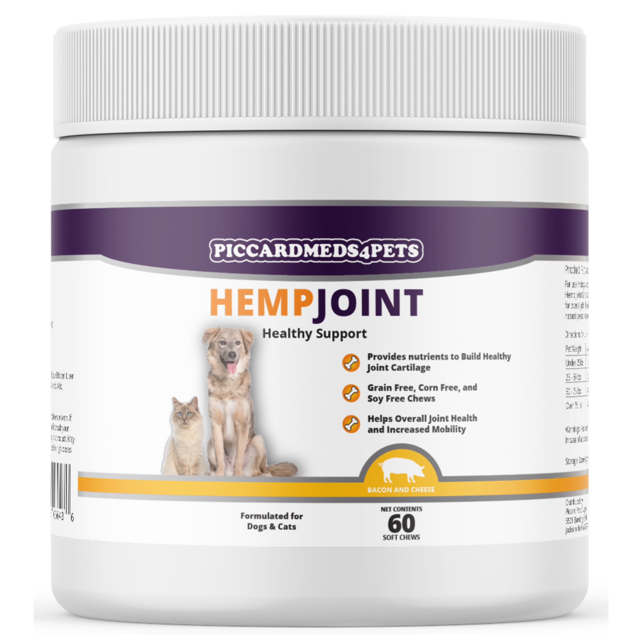 Piccardmeds4pets Hemp + MSM Joint Support Chews for Dogs and Cats 60CT + FREE Bandana!
