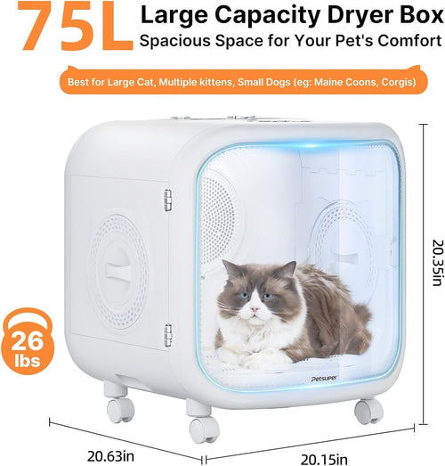 Automatic Pet Dryer Box 75L App Control Quiet Cat Dog Dryer