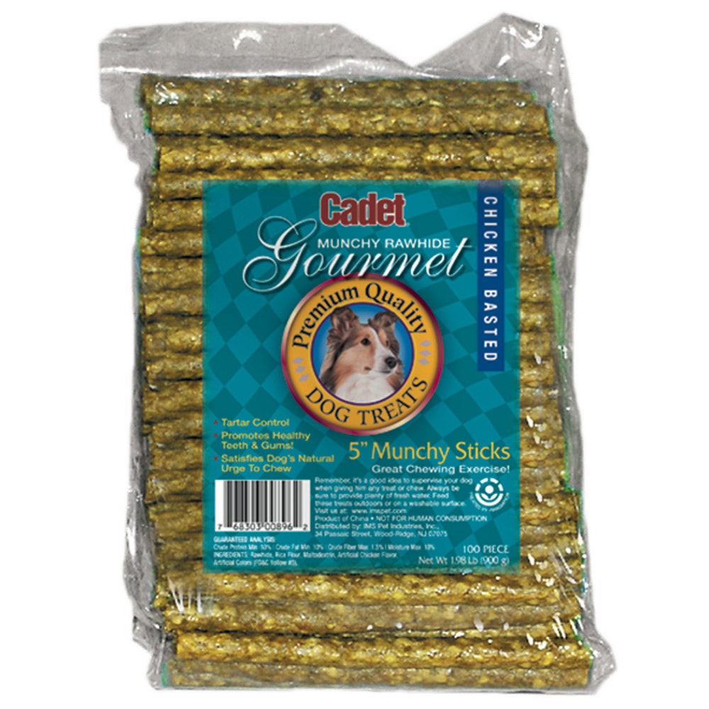 Cadet Rawhide Munchy Sticks Chicken Basted Dog Treats 5" 100PCK