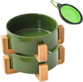 Ceramic Cat & Small Dog Bowl Set with Stand 13.5oz Non Slip Double