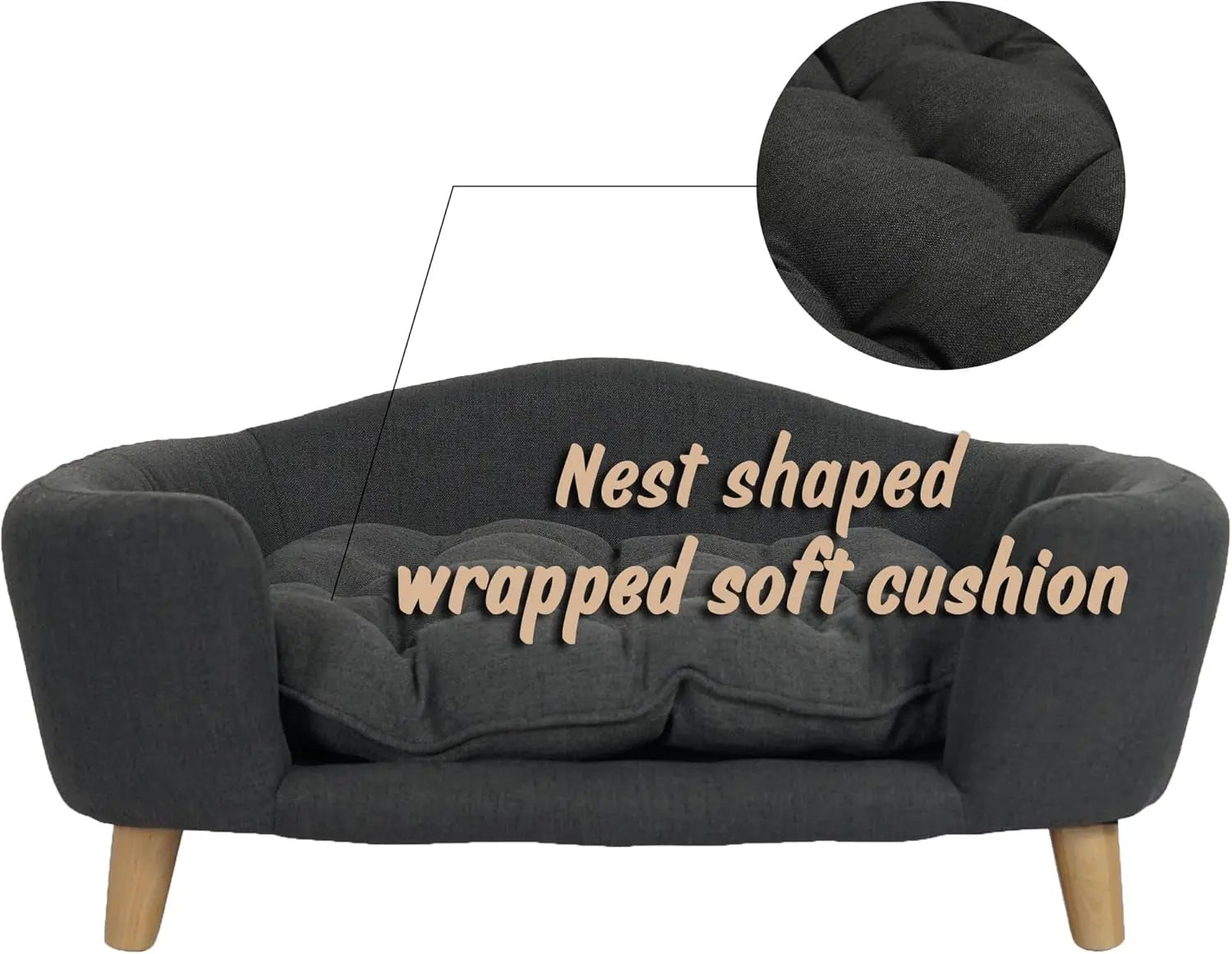 Elevated Dog Sofa Bed Corduroy Pet Couch with Wooden Legs 30 Inch