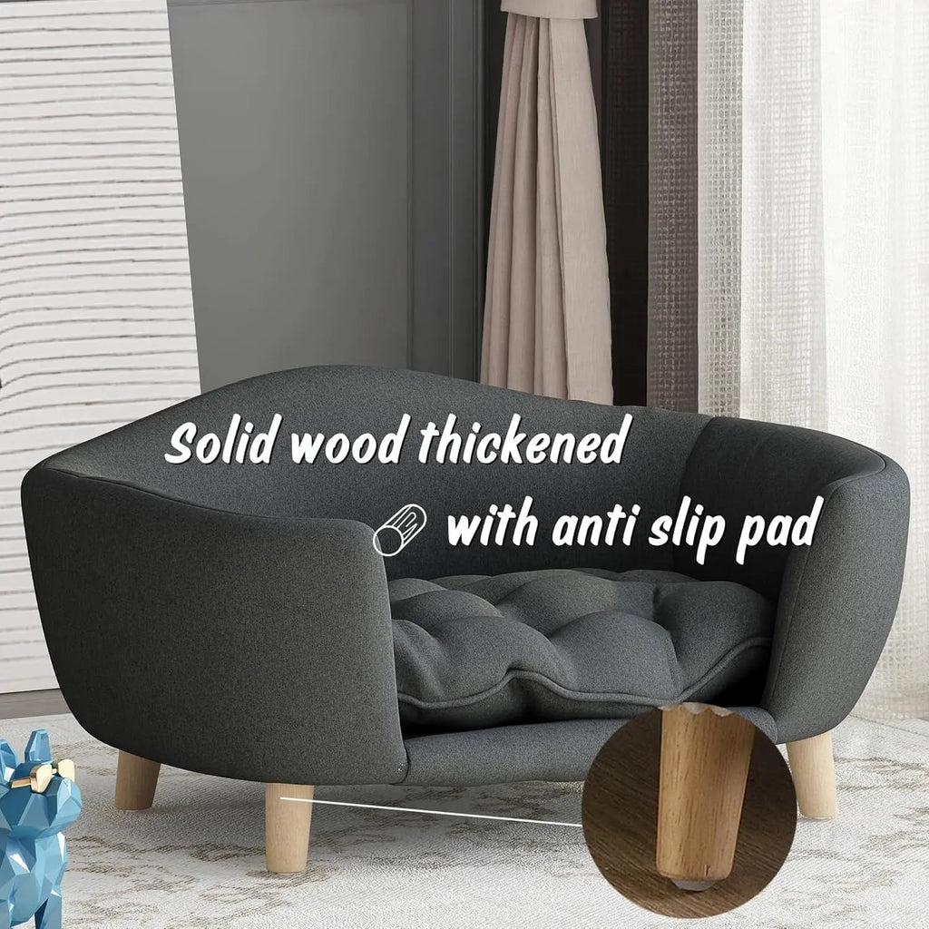 Elevated Dog Sofa Bed Corduroy Pet Couch with Wooden Legs 30 Inch