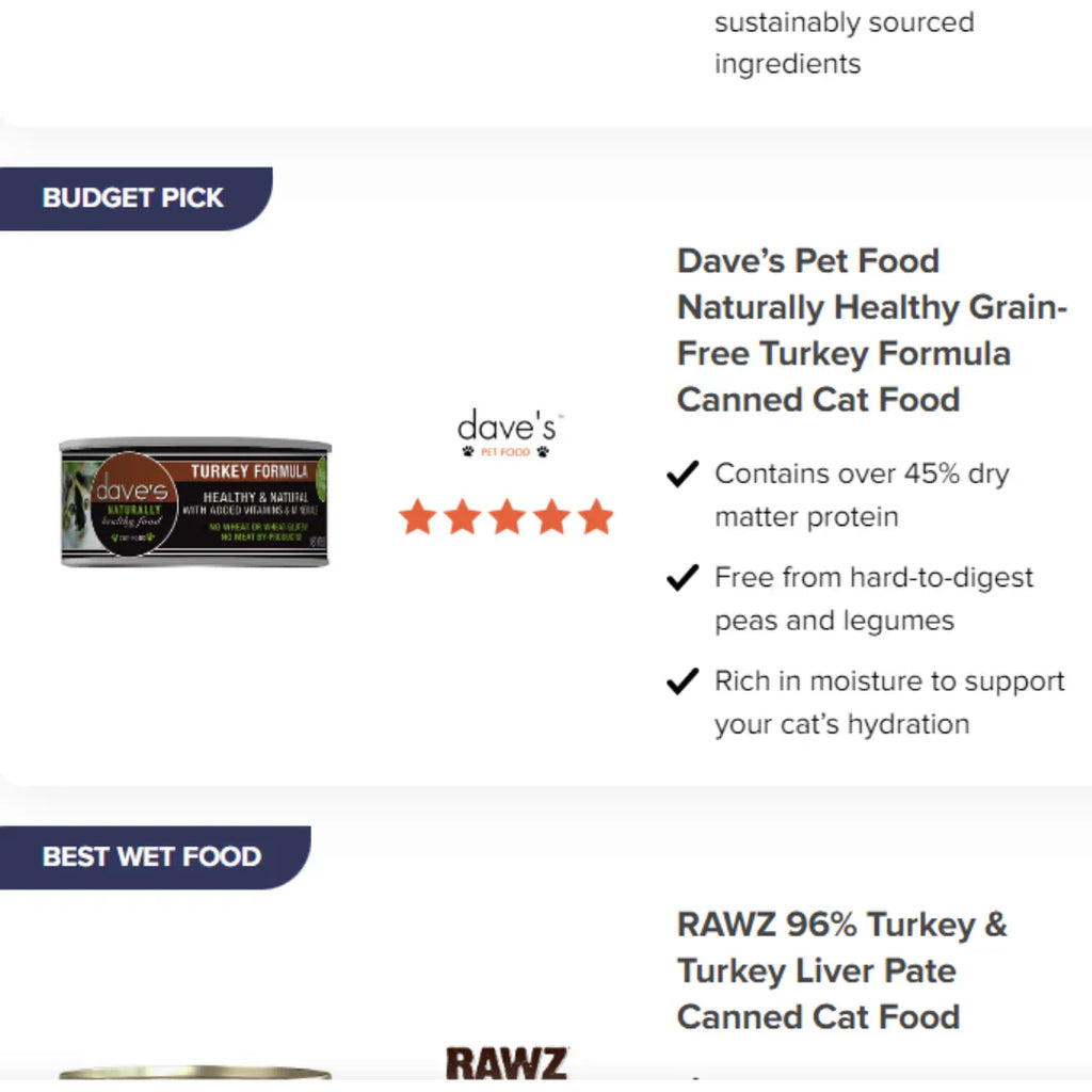 Dave's Naturally Healthy Grain Free Turkey Formula Wet Cat Food (5.5oz)