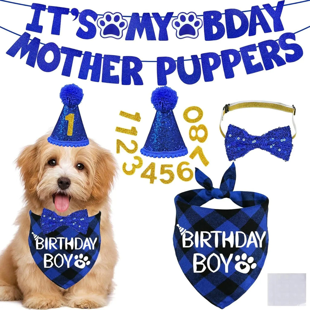 Dog Birthday Decorations Set Hat Bandana Bow Tie Banner Multi Size