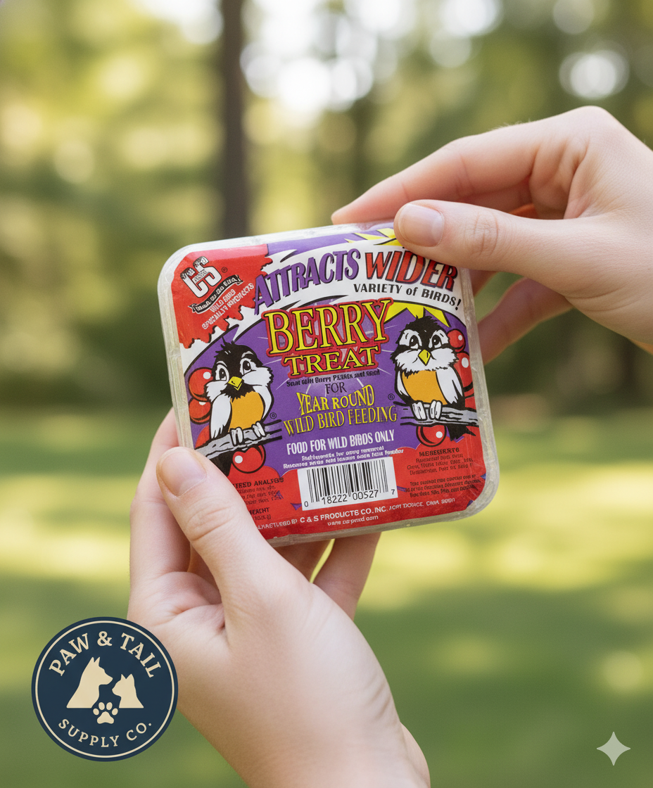 C&S Berry Suet Treat Bird Cake 11.75 oz & Large Suet Basket Feeder Combo