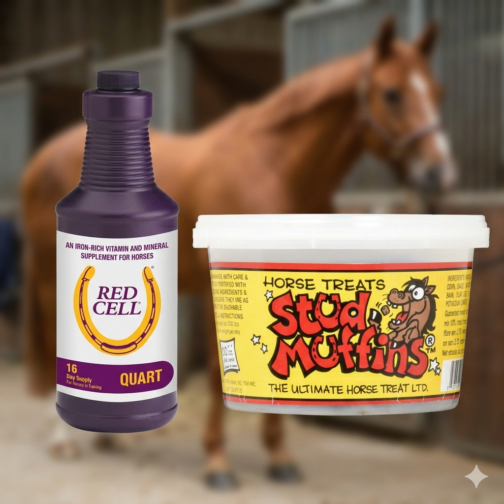 Stud Muffins 10 oz + Red Cell 32 oz Horse Supplement Combo Treats & Vitamins