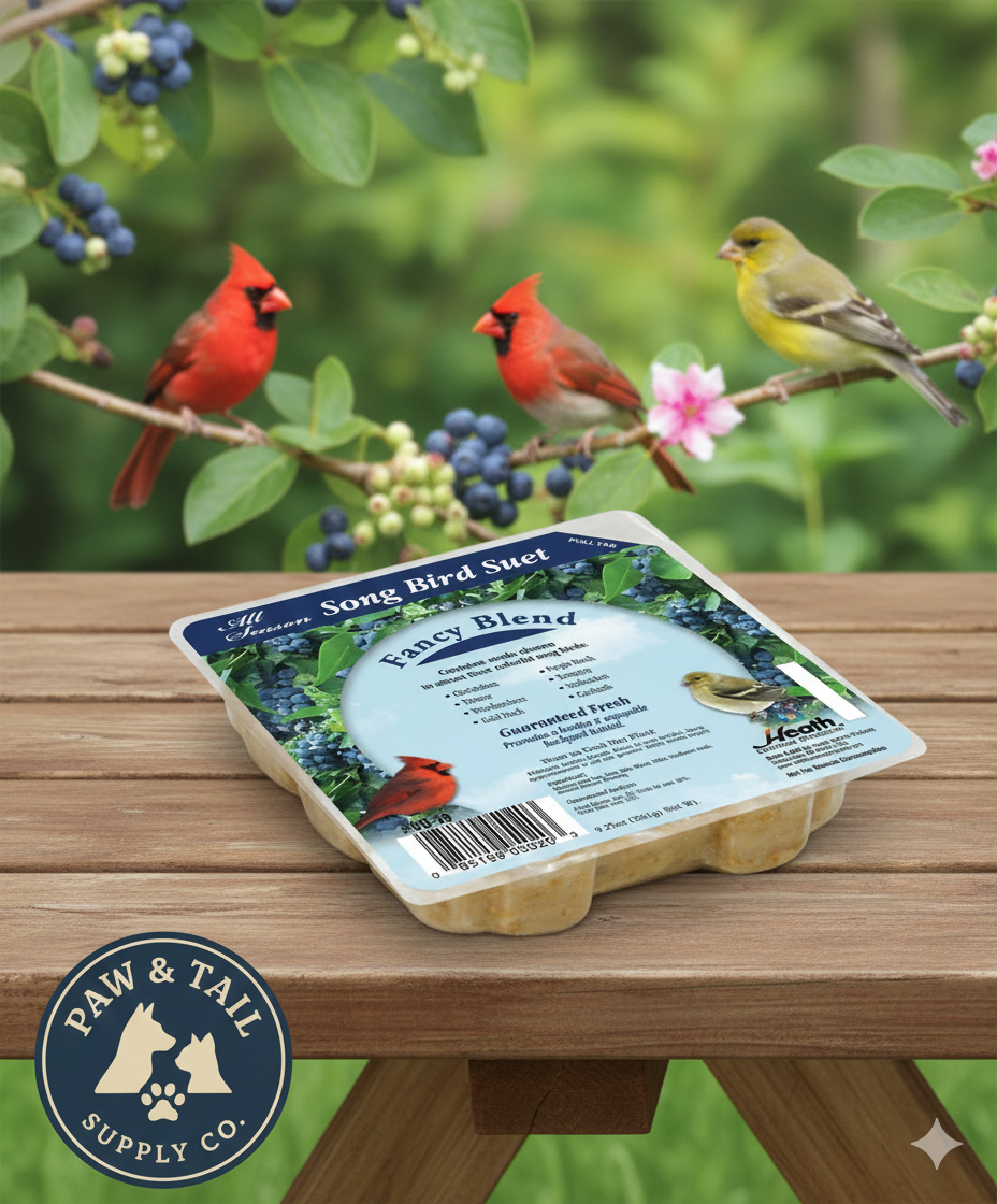 Heath Outdoor Fancy Blend Bird Suet Cake 9.27oz & Large Suet Basket Combo