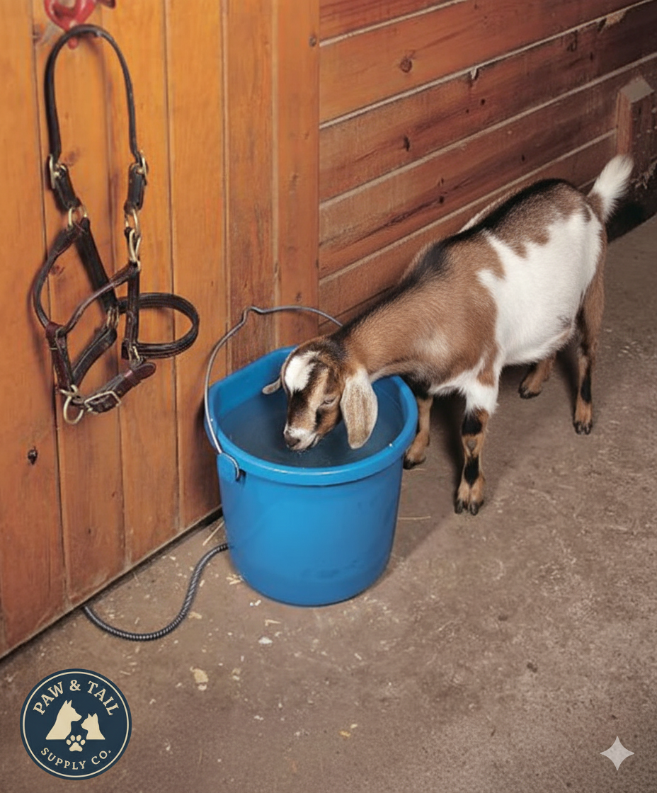 API Heated Flat Back Bucket 20QT No-Freeze Water Pail Horses Livestock Blue