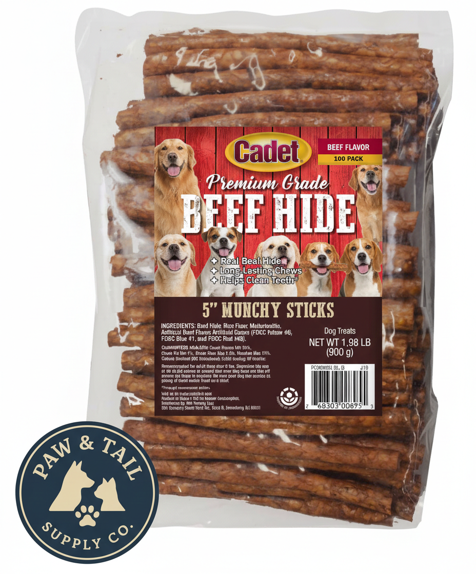 Cadet Rawhide Munchy Sticks Beef Basted Dog Treats 5" 100PCK