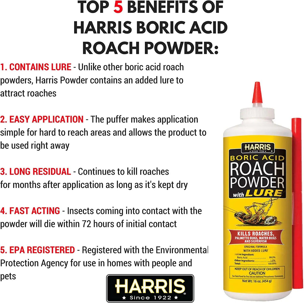 Harris Boric Roach Powder with Lure 16 oz. Puffer for Roaches Silverfish