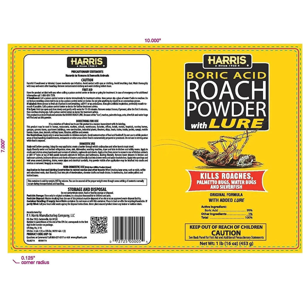Harris Boric Roach Powder with Lure 16 oz. Puffer for Roaches Silverfish