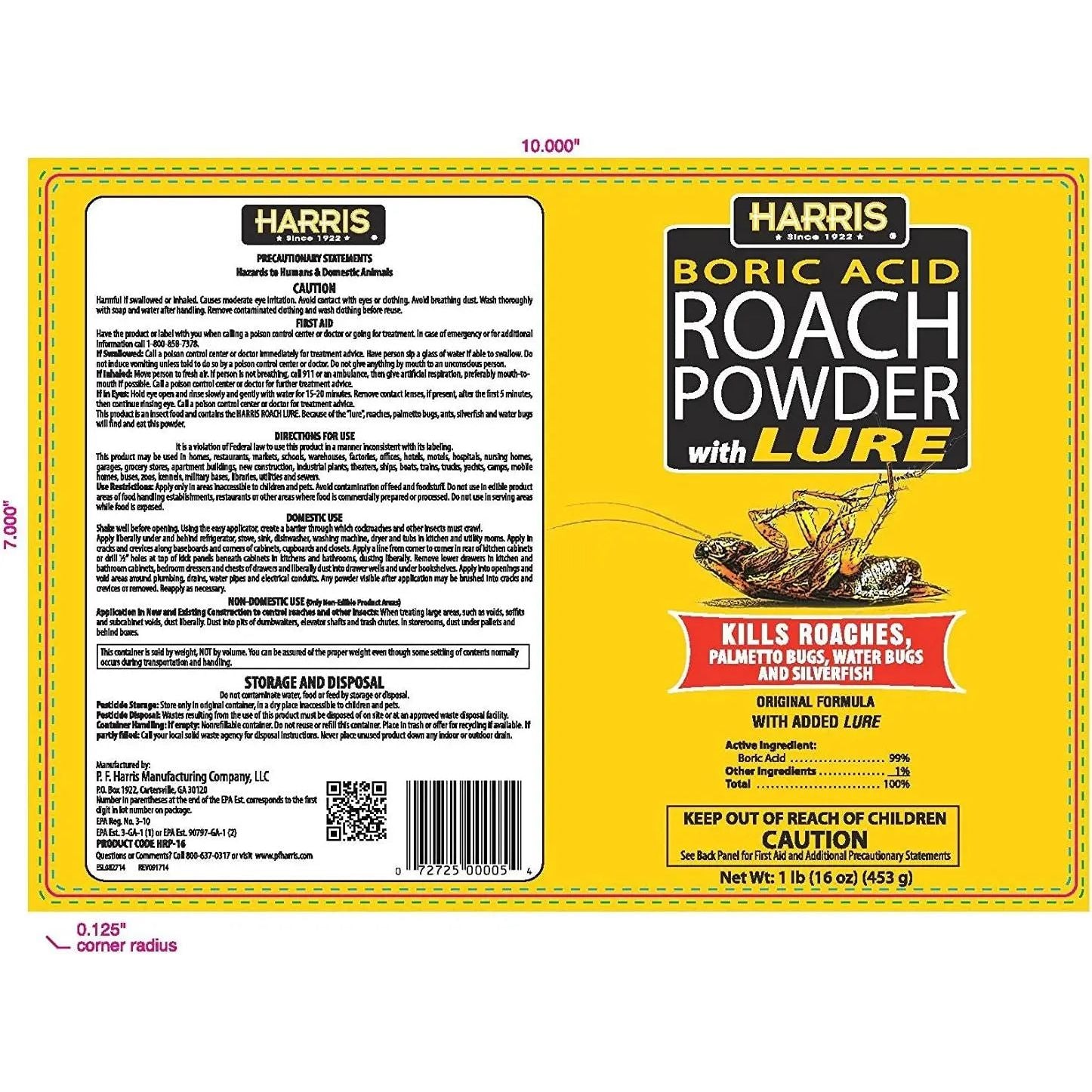 Harris Boric Roach Powder with Lure 16 oz. Puffer for Roaches Silverfish