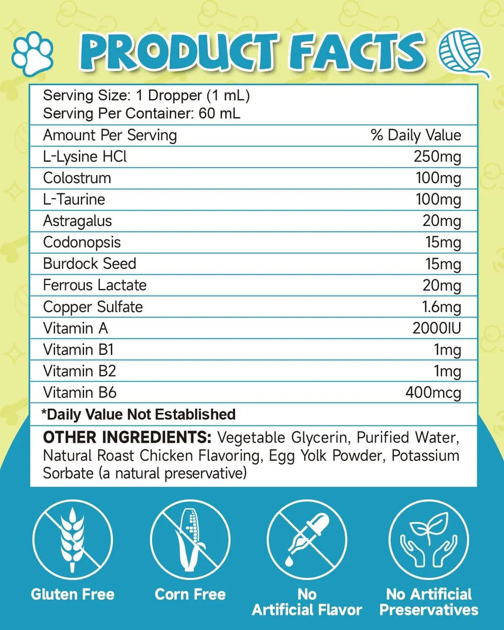 L-Lysine Liquid Drops for Cats Immune & Respiratory Support 2oz Chicken