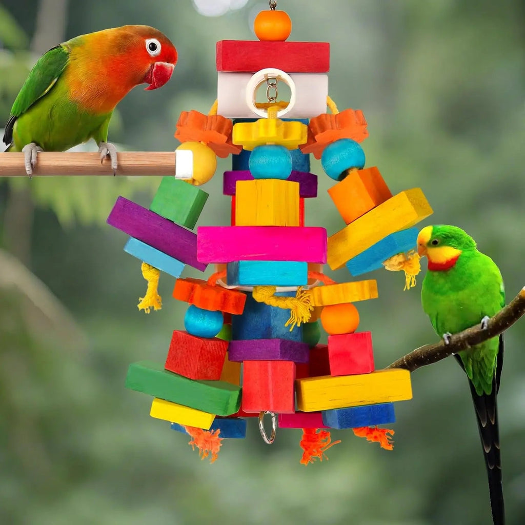 Large Parrot Toy Wooden Chew Blocks for Macaw African Grey Cockatoo Cage