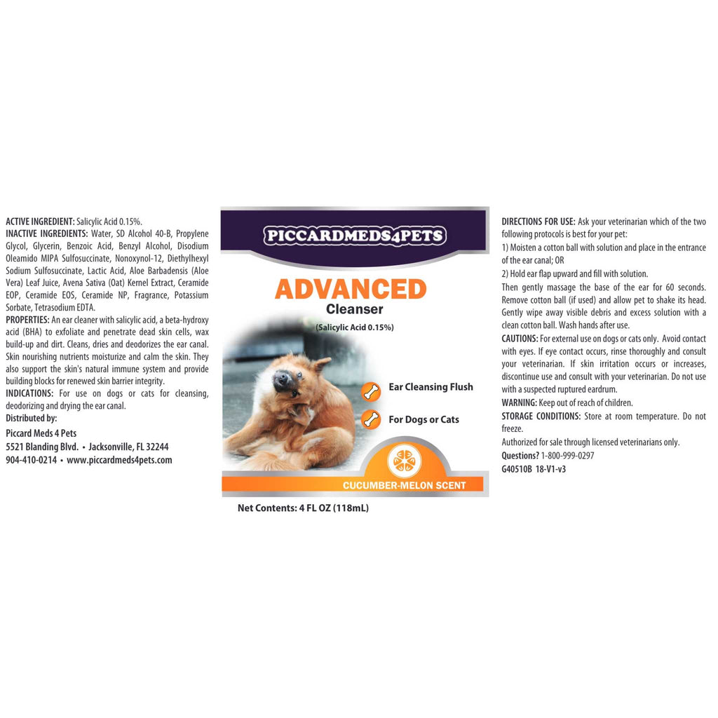 Piccardmeds4pets Ear Cleansing Solution  Salicylic Acid Aloe 4 oz. + Free Bandana