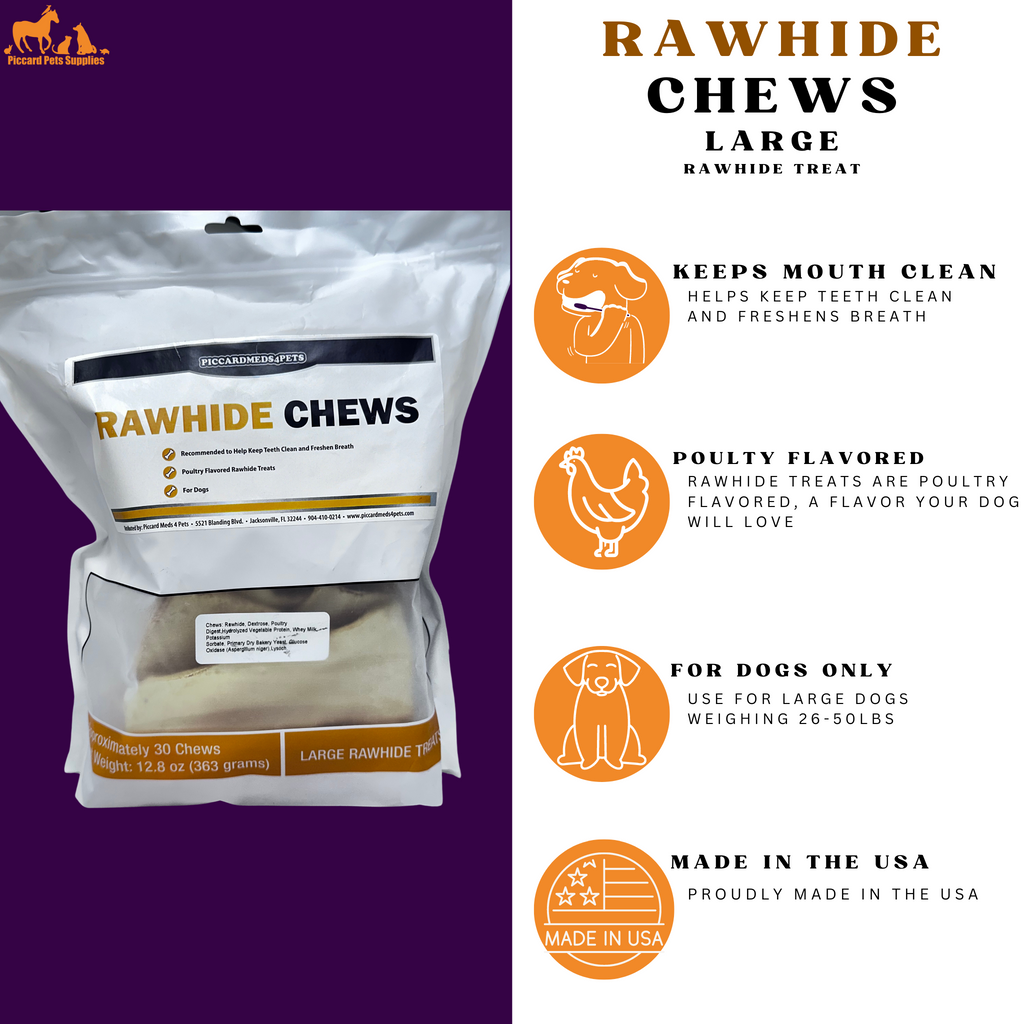 Piccardmeds4pets Rawhide Dental Chews Large Dogs 26–50lbs Teeth & Breath Care