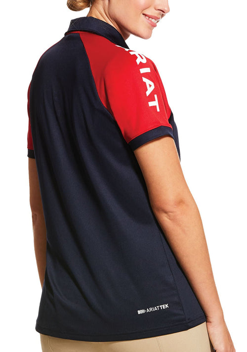 Ariat Women's Team 3.0 Short Sleeve Polo Shirt, Navy/Red