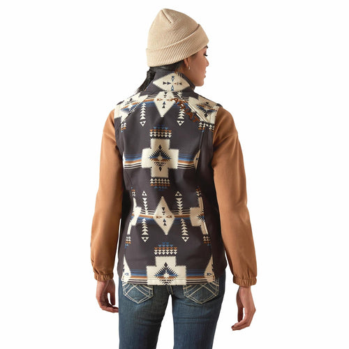 Ariat Womens Logo Softshell Western Print Vest – Durable Outdoor Layer with Zip Pockets