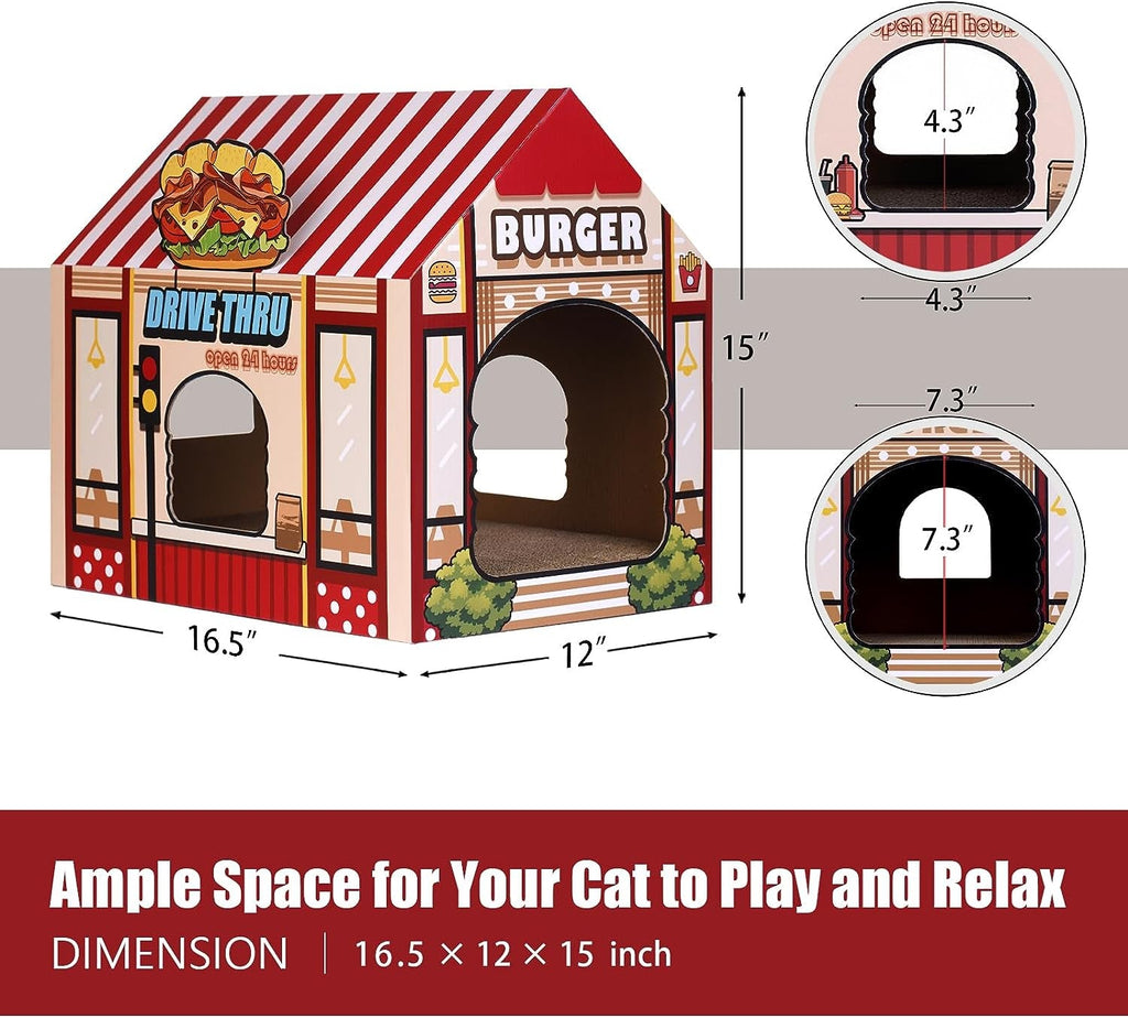 Cardboard Cat House with Scratcher