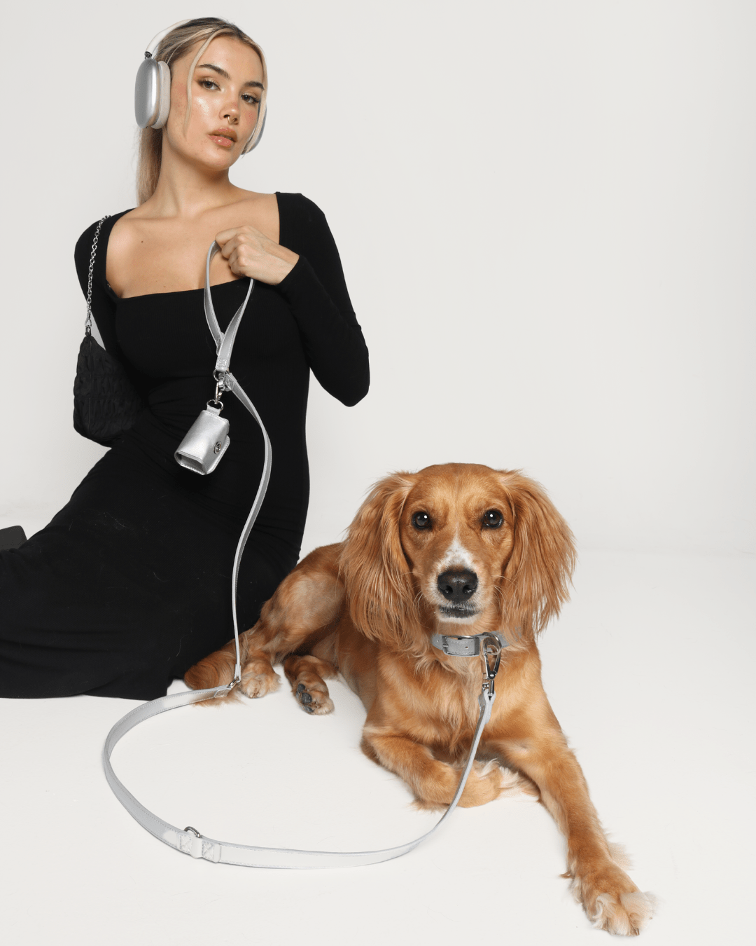 Shine Multiway Metallic Leather Leash & Poop Bag Pouch
