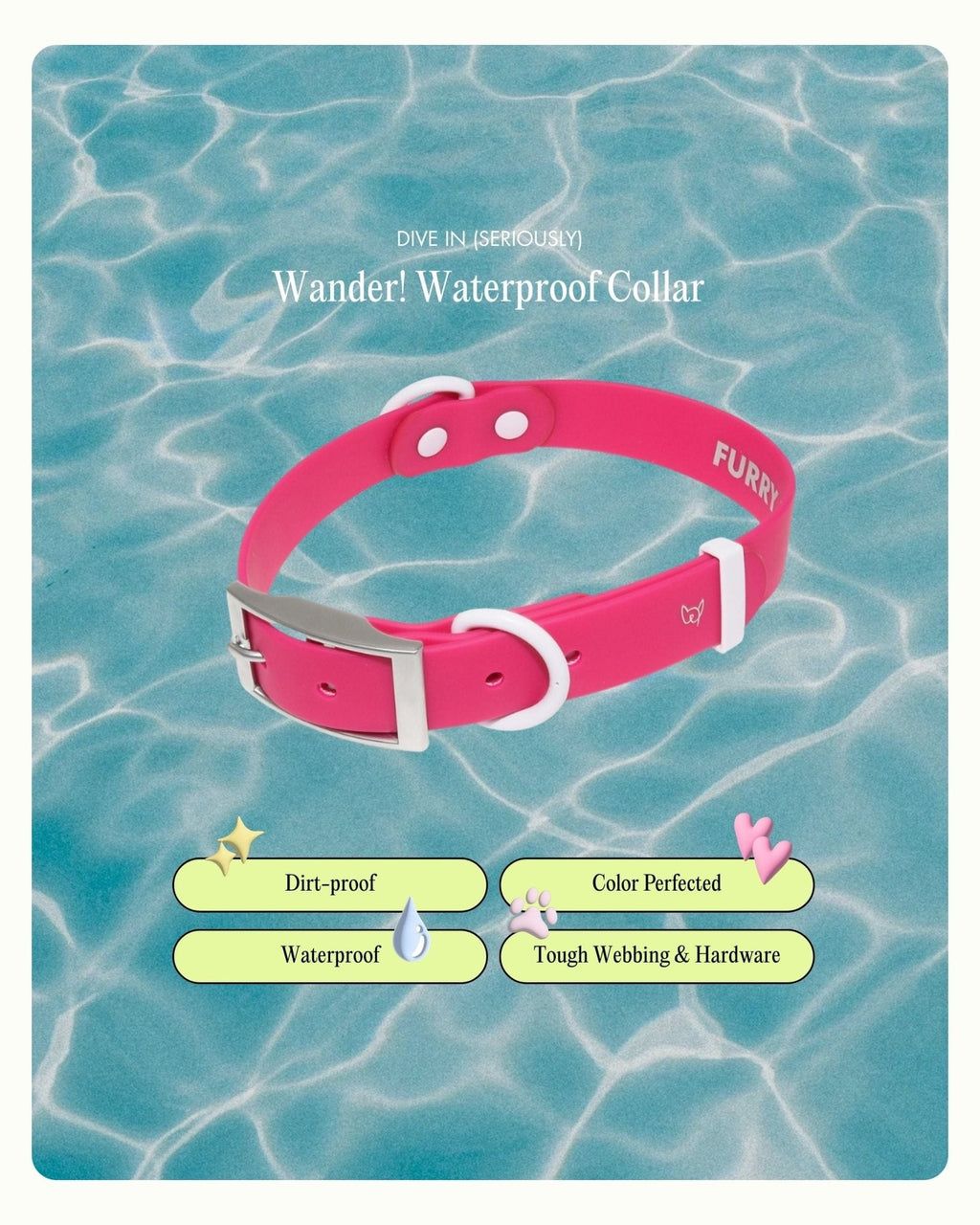 Wander! Waterproof Collar - Bubblegum