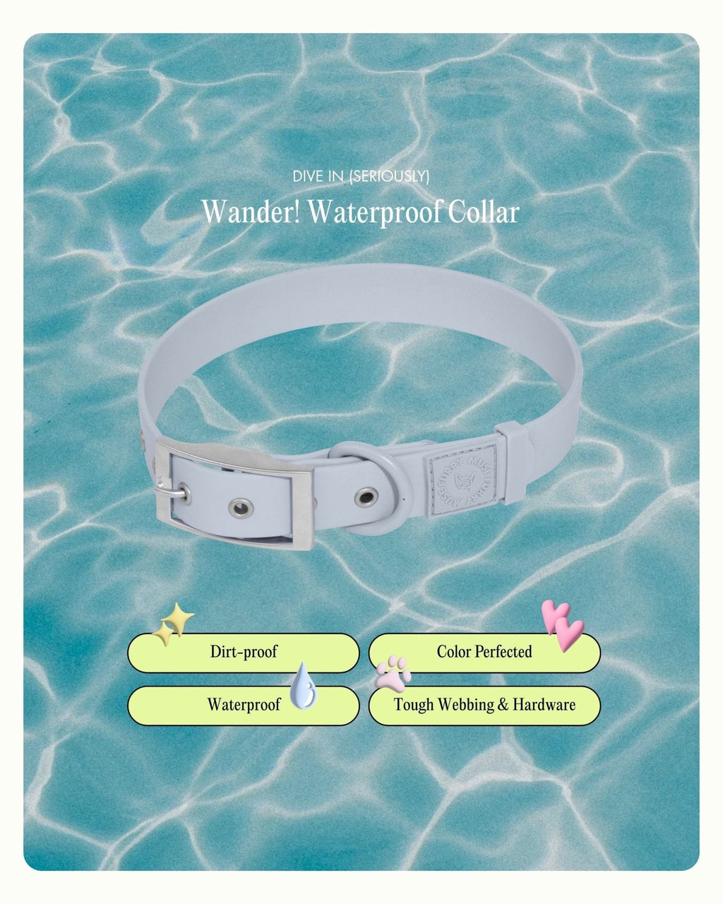Wander! Waterproof Collar - Sky