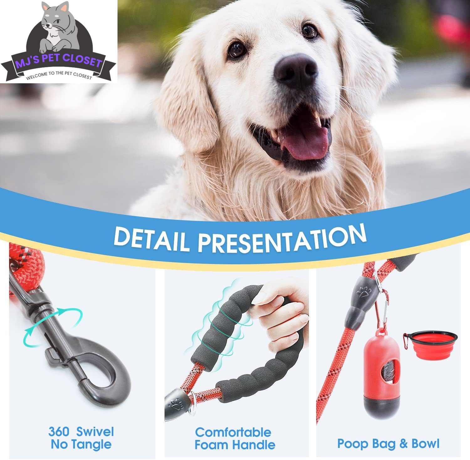 Upgrade your walks with our 2-Pack 5/6 FT Dog Leashes! 🐾✨ Featuring comfy padded handles and reflective threads for safety, perfect for all dog sizes! 🐶❤️
